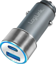 Полнач за автомобил LogiLink PA0252, 2 порти USB C PD и USB A QC, 36W, сив