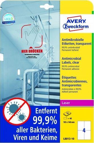 Etiketa ngjitëse Avery L8013, 105x148mm, 10 copë, transparente