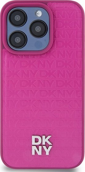 Mbulesë telefoni DKNY PU Leather Repeat Pattern Stack Logo MagSafe për iPhone 15 Pro, mbrojtëse, rozë