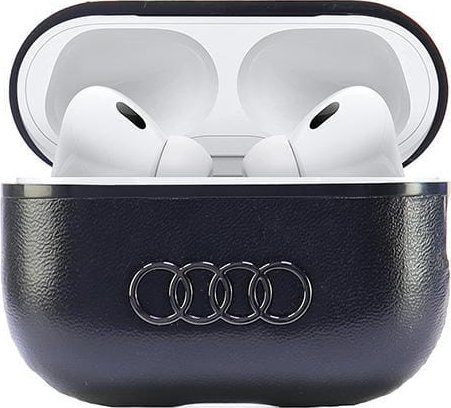 Kover mbrojtës Audi Leather Big Logo, për AirPods Pro 2, lëkurë, i zi