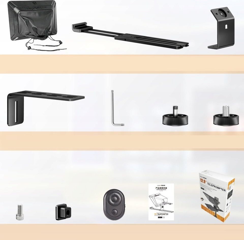 Телепромптер Лензго TC12, за таблет до 12.9", со Bluetooth далечински управувач, црн