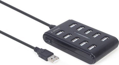 USB HUB Gembird 2.0, 10 porta, me çelës, i zi