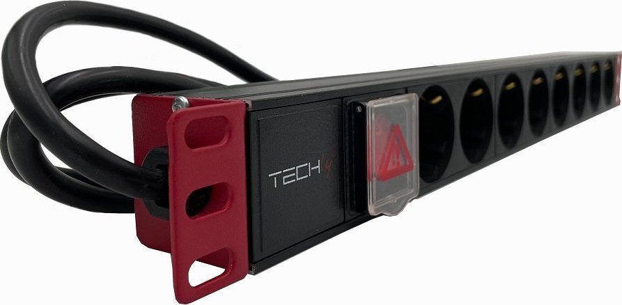 Shirit prizash rack Techly 1U, 8x Schuko, kabllo C14 2m, i zi