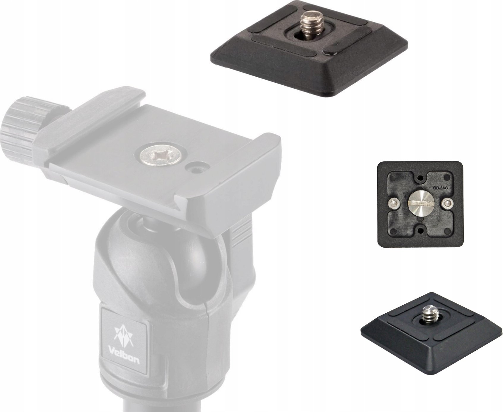 Плочка со брзо ослободување Велбон QB-3AS, завртка 1/4", компатибилна со Арка Свис, црна