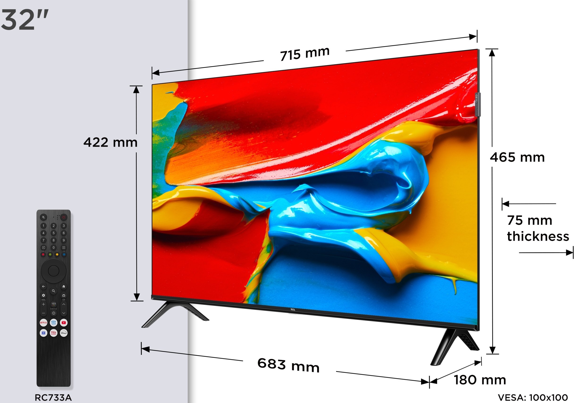 Телевизор TCL QLED 32V4C, 32\", HD, Паметен ТВ, црн