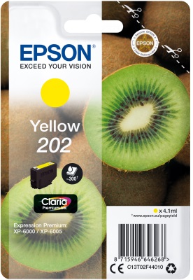 Ngjyrë për printer EPSON ink Yellow 202 Premium, 4.1ml, 300 faqe, e verdhë