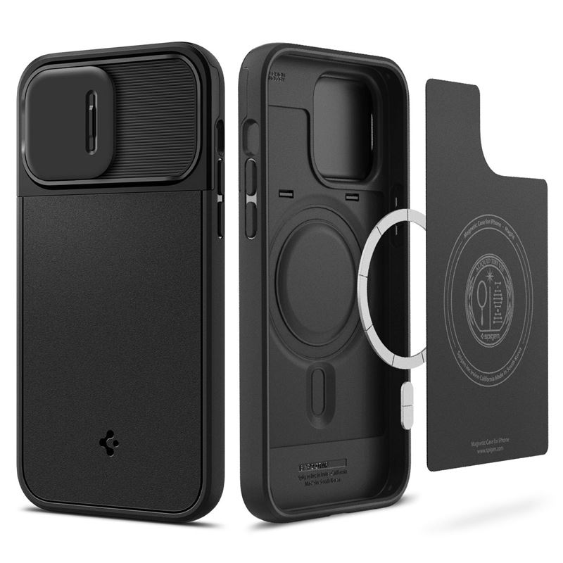 Mbështjellës për iPhone 14 Pro Spigen Optik Armor MagSafe, i zi