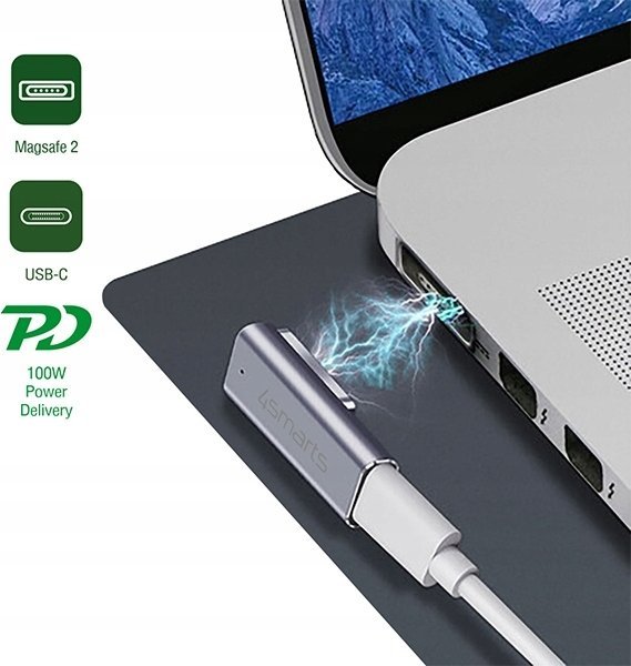 Adapter karikuesi 4smarts MagSafe 2 në USB C, 100W, gri alumini