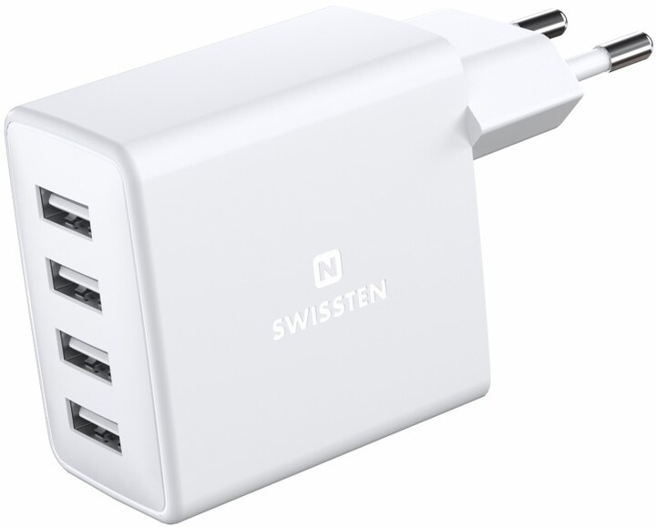 Karikues SWISSTEN, 4xUSB-A, 20W, i bardhë