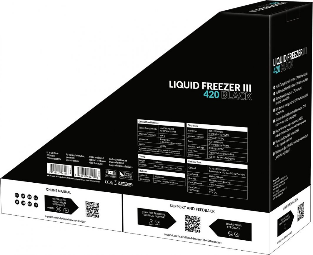 Ftohës Arctic Liquid Freezer III 420 Water Cooling, i zi