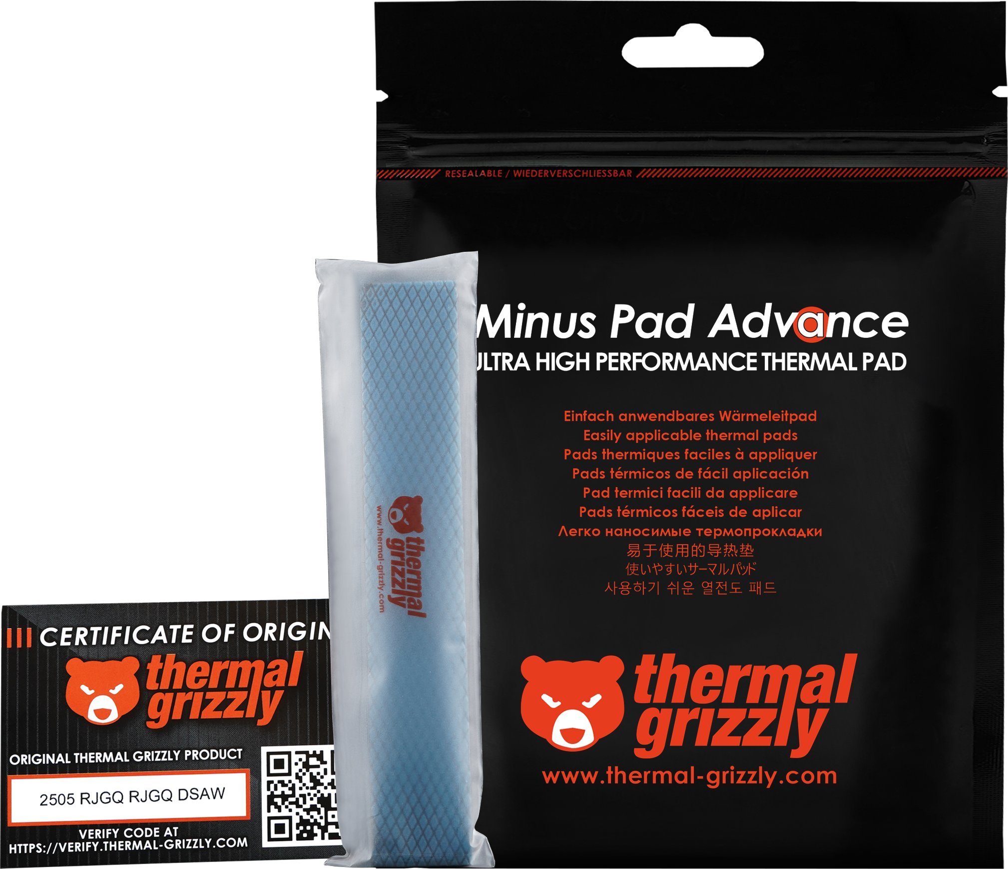 Pad termik Thermal Grizzly Minus Pad Advance, set 4 copë, 120 x 20 x 2.0 mm, i zi