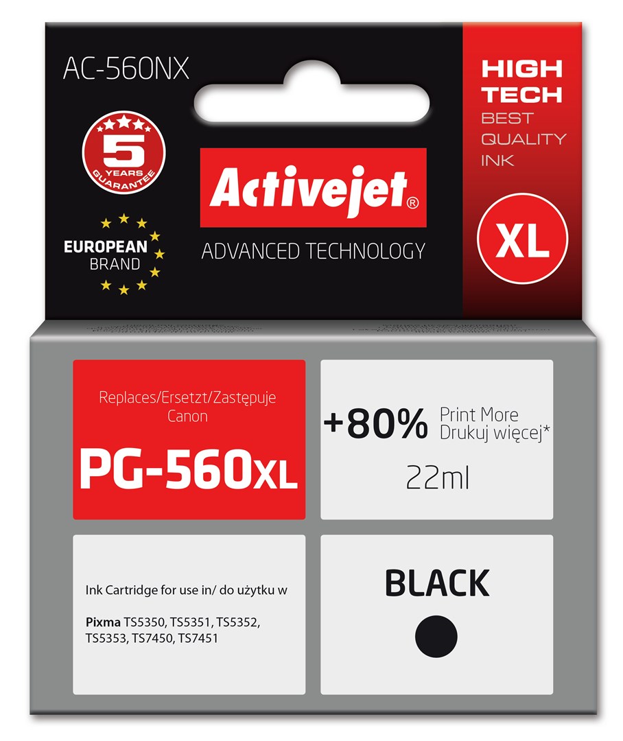 Ngjyrë për printer Activejet AC-560NX, 22ml, Canon PG-560XL, e zezë 