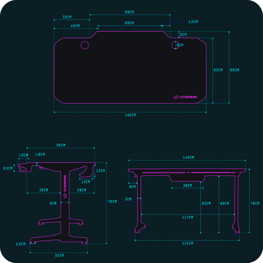 Tavolinë gaming Biurko Ultradesk Frag UDESK-FG-RD, 140cmx60cm