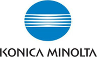 Logo Konica Minolta origjinale, dizajn blu bardhë, përdorim digjital dhe print