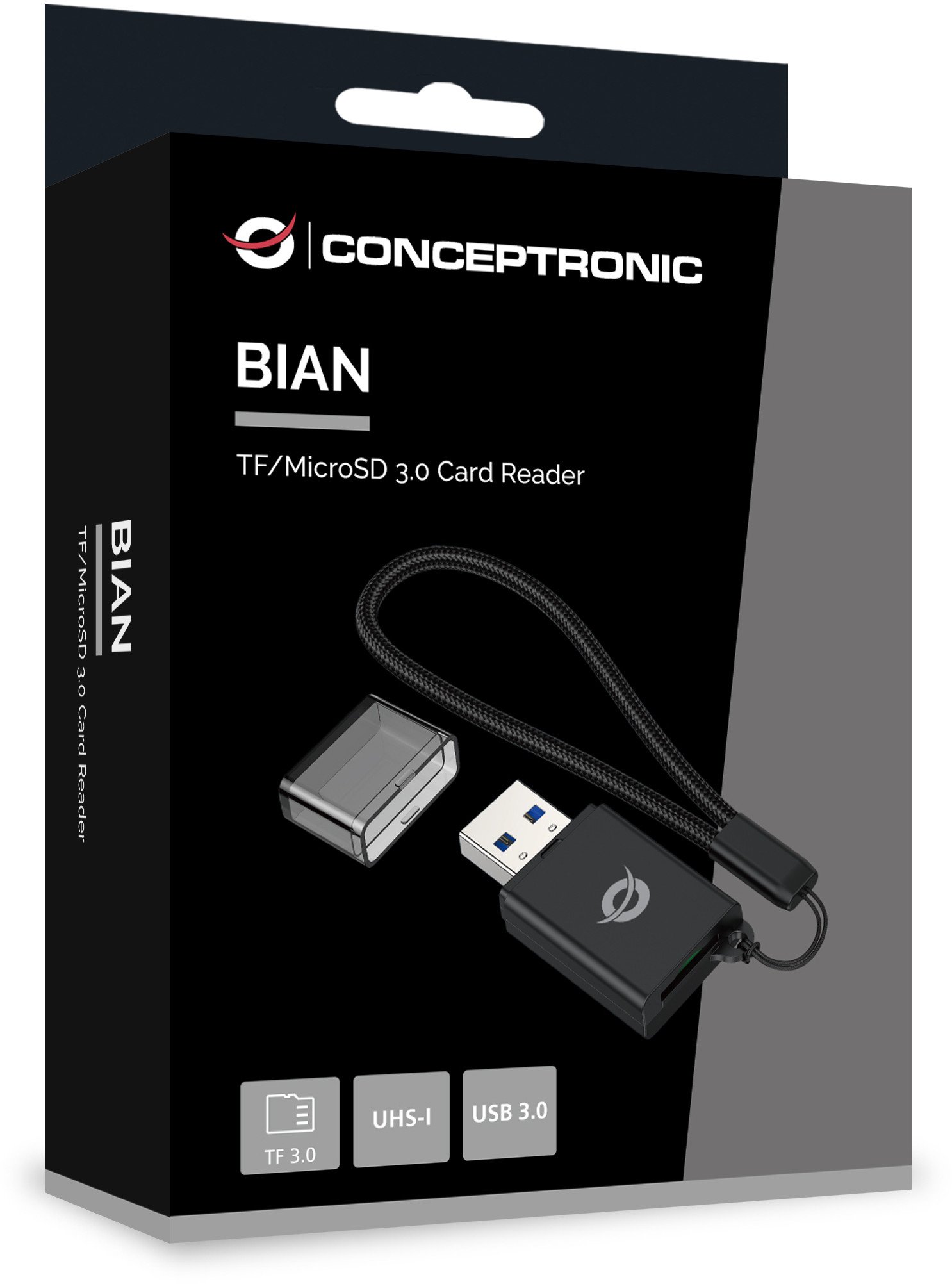 Читач на картички Conceptronic USB A, Micro SD TF, 3.0, црн