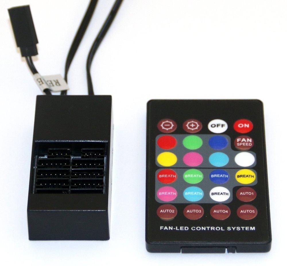 Контролер RGB EUROCASE со далечински управувач, за вентилатори 12cm RGB, црн
