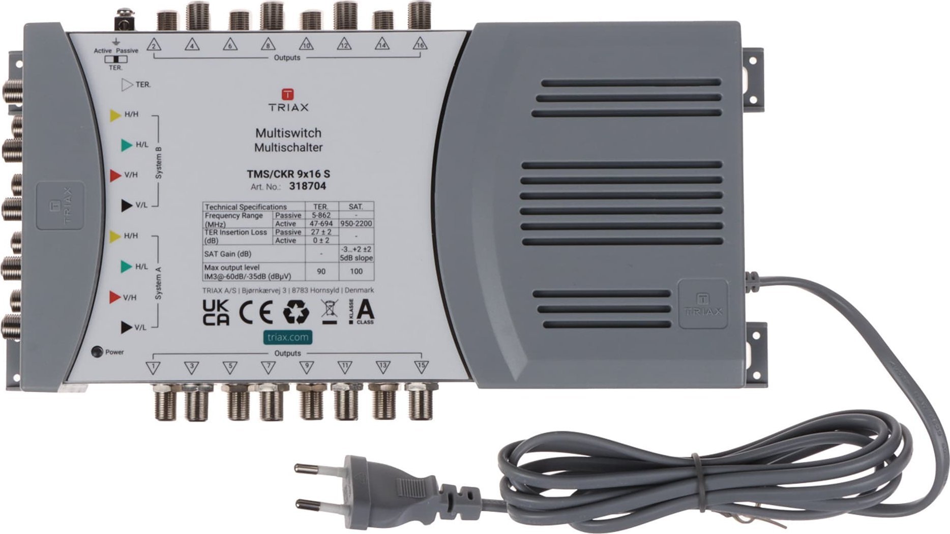 Multiswitch satelitor TRIAX TMS CKR 9x16S, 8 SAT, 1 hyrje tokësore, me furnizim energjie