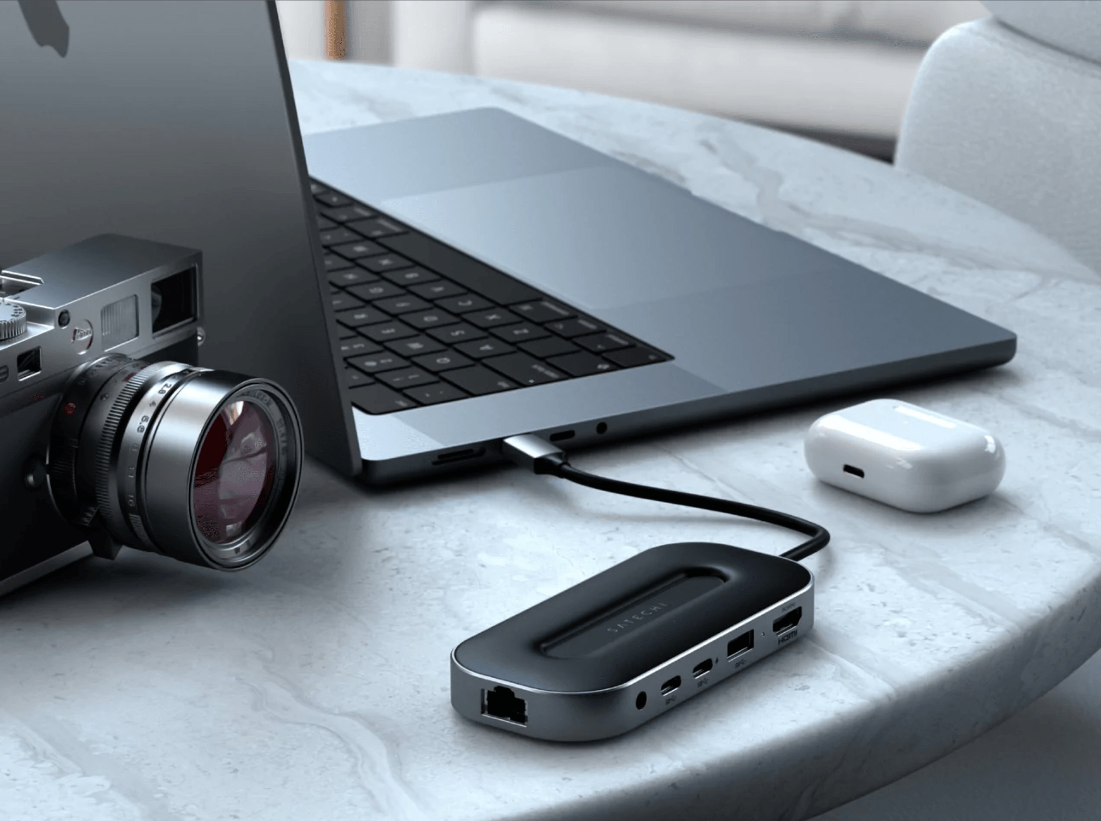 Adapter USB C Satechi USB 4 Multiport, 2.5G Ethernet, HDMI, gri space