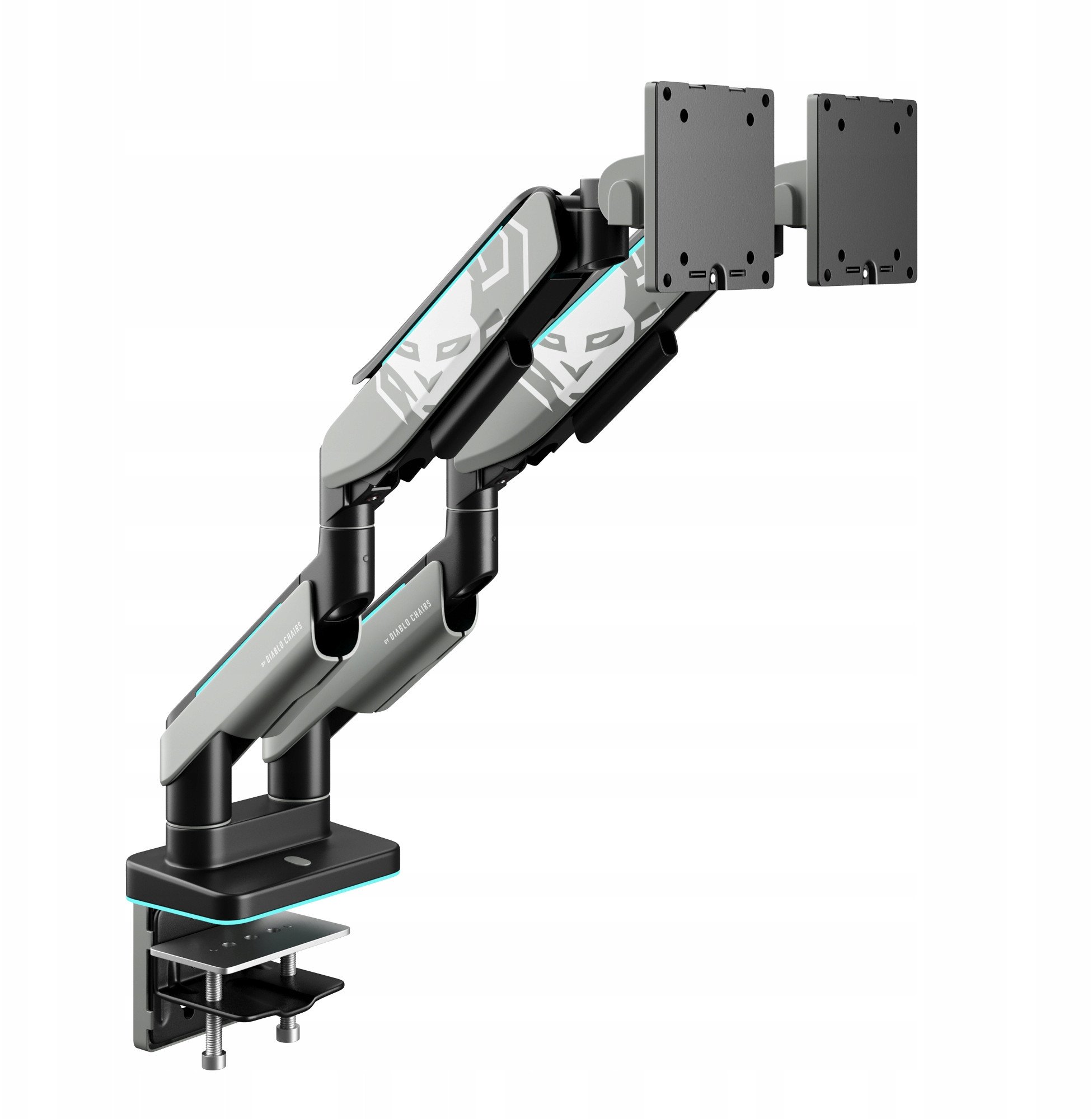 Држач за два монитори Diablo Chairs RGB X-Arm Dual, до 35\", RGB осветлување, сива и црна