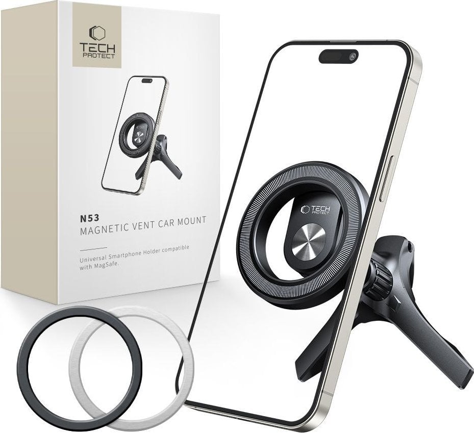 Mbajtës magnetik veture Tech-protect N53 MagSafe, montim në grila ajri, 360°, i zi