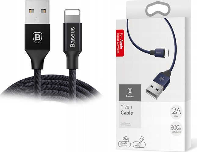 Kabllo Baseus USB-A - Lightning, 3m, e zezë