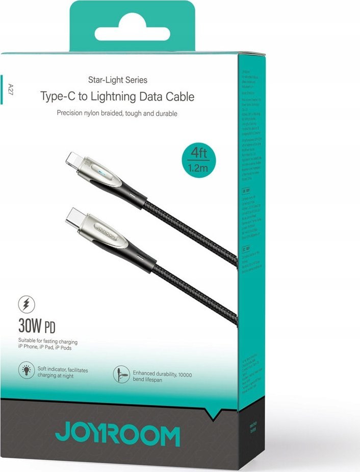 Kabllo Joyroom Pioneer Series SA31-CL3, USB-C në Lightning, 30W, 1.2m, e zezë