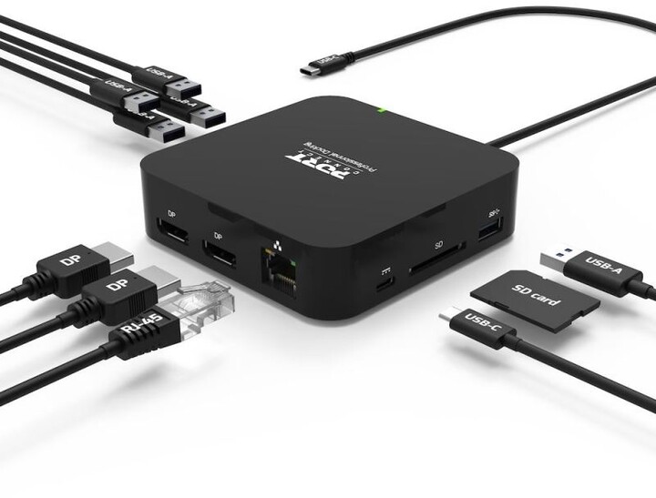 Stacion docking PORT CONNECT USB-C 10v1, 2x4K Display Port, 5x USB-A, USB-C 85W PD, Ethernet, SD