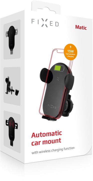 Mbajtëse për makinë FIXED Matic, me karikues wireless, e zezë