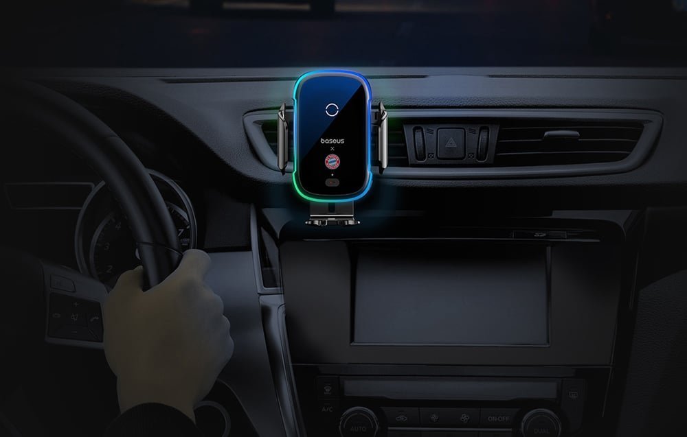 Mbajtës veture Baseus Bayern Edition, karikues wireless 15W, universal, i zi