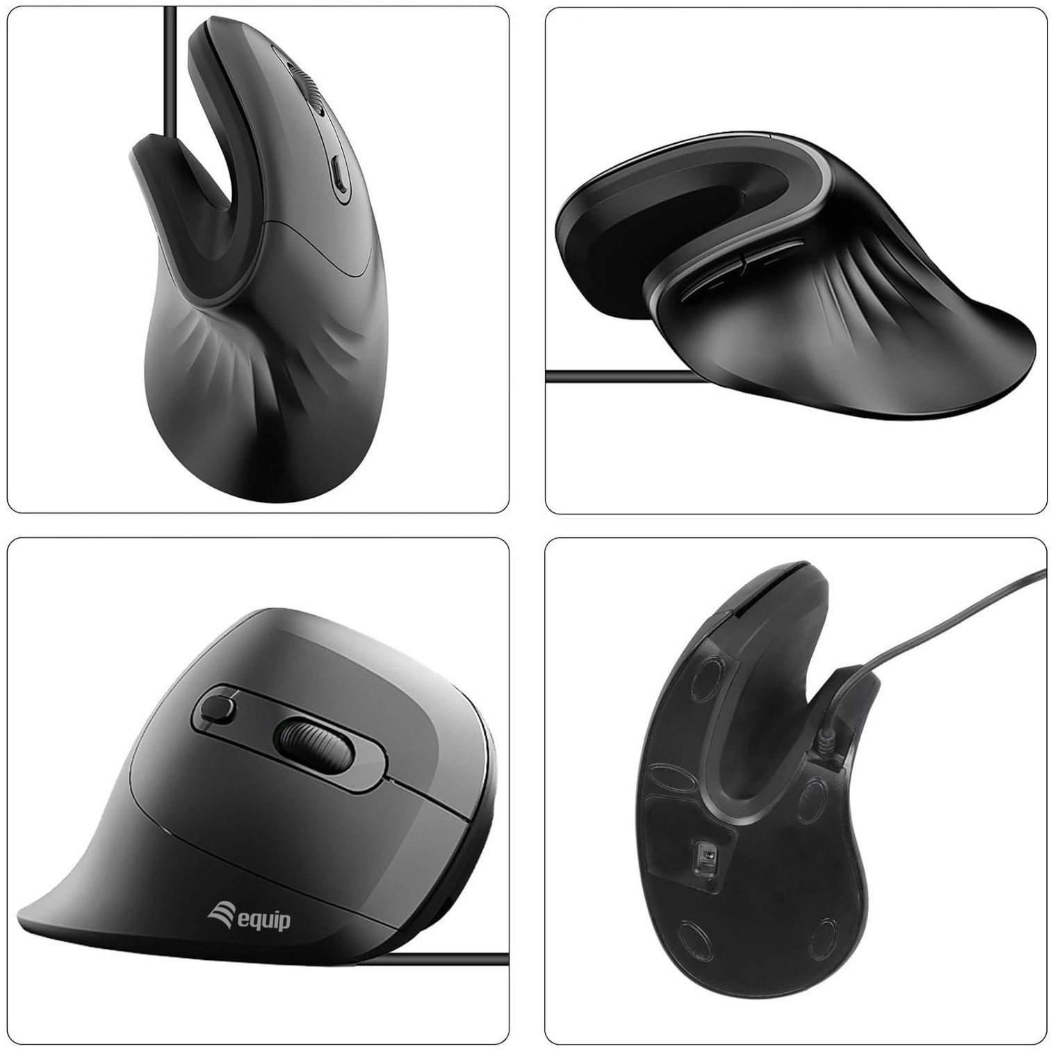 Mouse vertikal me kabllo Equip 245119, ergonomik, USB A USB C, i zi
