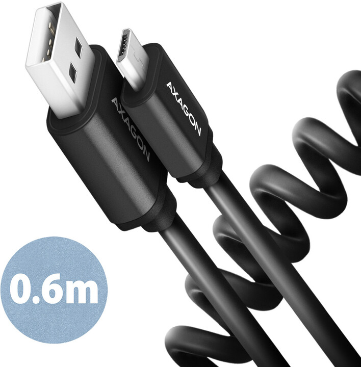 Kabllo AXAGON USB-A - microUSB TWISTER USB2.0, 2.4A, 0.6m