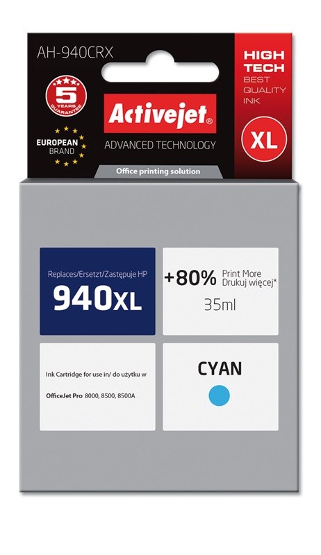 Ngjyrë për printer Activejet AH-940CRX (zëvendësim për HP 940XL C4907AE), 35 ml, e kaltër