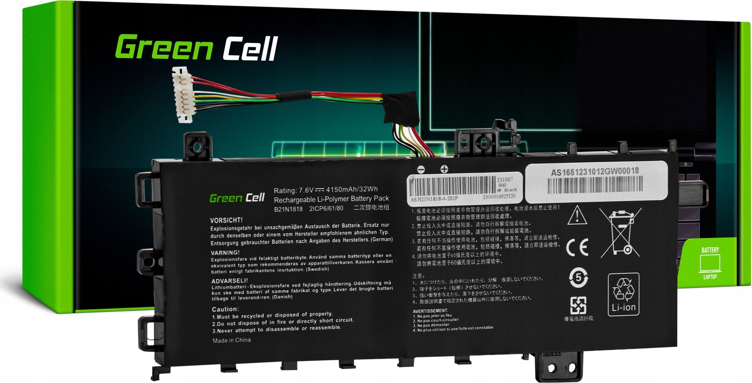 Bateri laptopi Green Cell GC AS165, 7.6V, 4150mAh, për Asus VivoBook 15