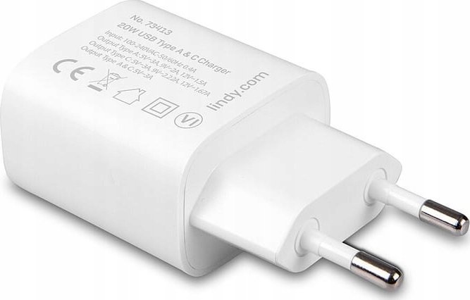 Karikues universal Lindy 73413, 20W, 2 porte USB USB C, i bardhë
