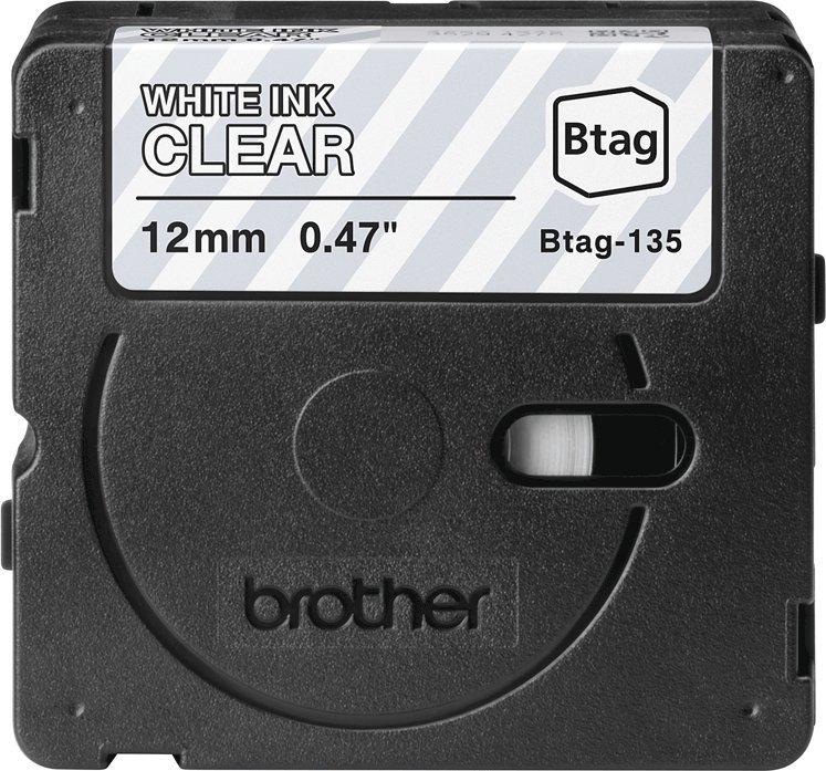 Лента за етикетирање Brother BTAG-135, 12mm, бел текст на проѕирна позадина