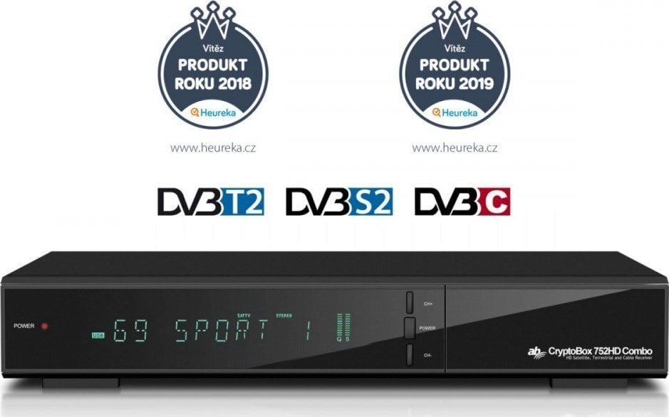 Marrës satelitor AB CryptoBox 752HD Combo, DVB T2 S2 C, Full HD, i zi