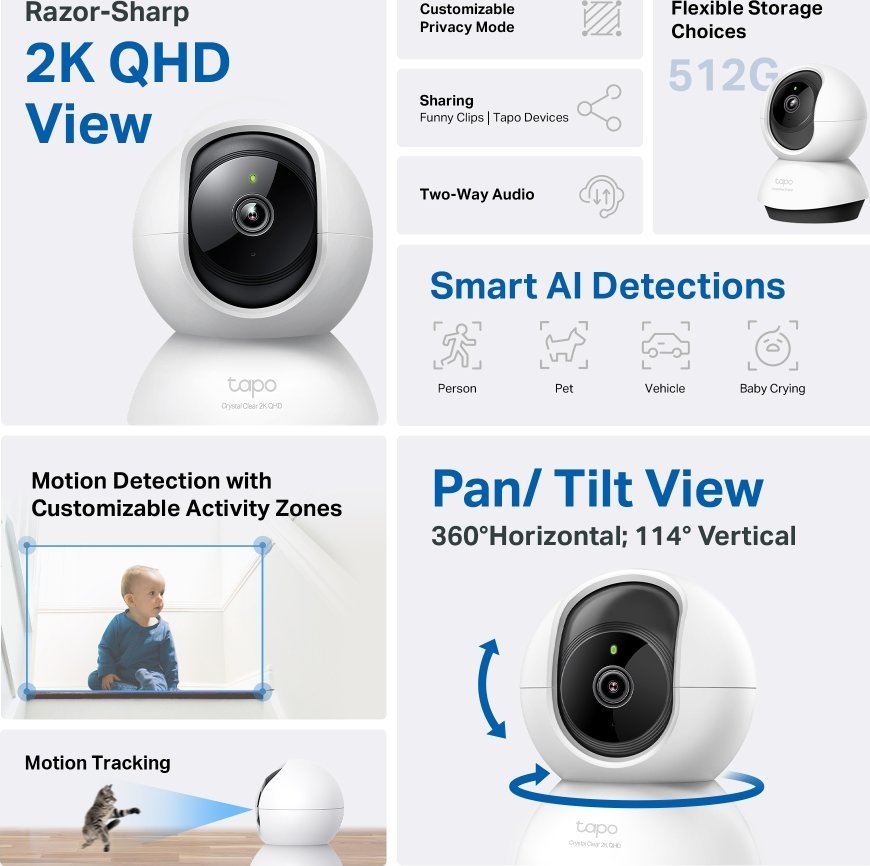 Kamerë IP TP-Link Tapo C220, 2K 4MP, rrotullim 360°, e bardhë