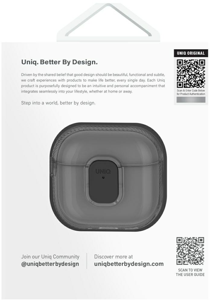 Mbulesë Uniq Glase Pro për AirPods 4, TPU, me kapak karikimi, gri