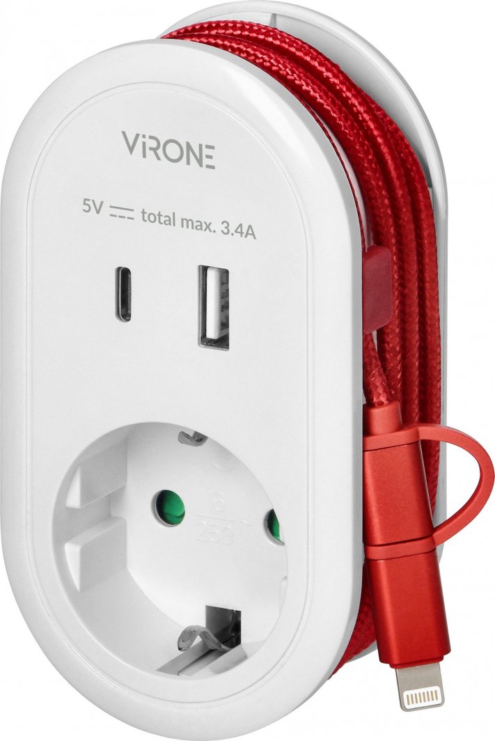 Adapter prizë Orno me USB, 1x Schuko, 2x USB Type A+C, 3.4A, i bardhë