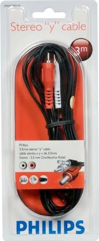 Kabllo audio Philips SWA2520W/10, Jack 3.5mm në RCA x2, 3m, i zi