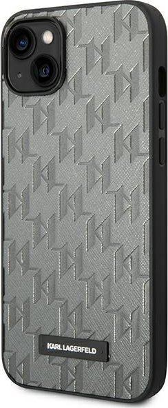 Mbështjellës telefoni Karl Lagerfeld Saffiano Mono Metal Logo për iPhone 14 Plus 6.7", hardcase, gri