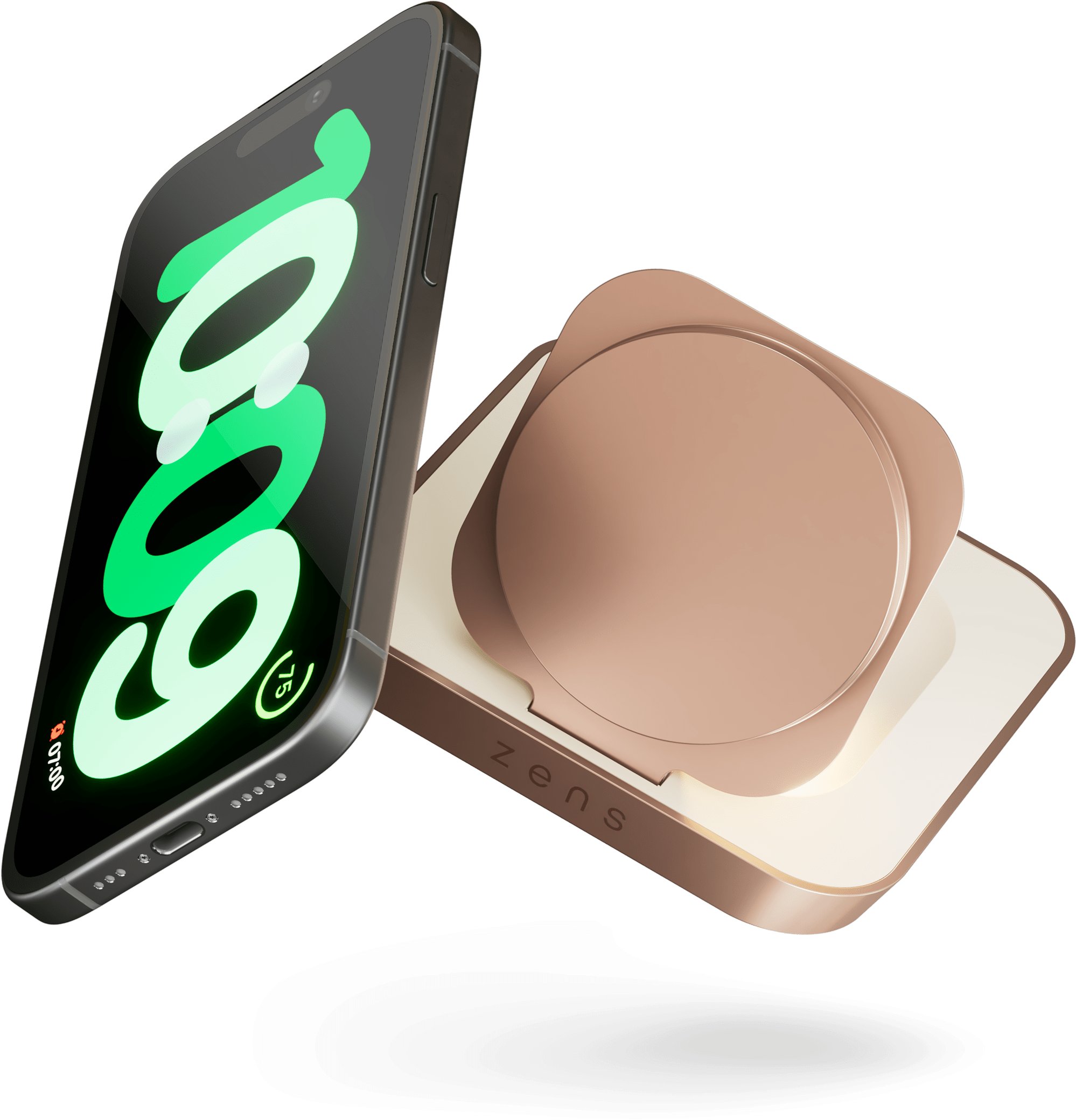 Karikues Zens Magnetic Nightstand, pa tela 15W, për iPhone dhe AirPods, i bardhë bakri