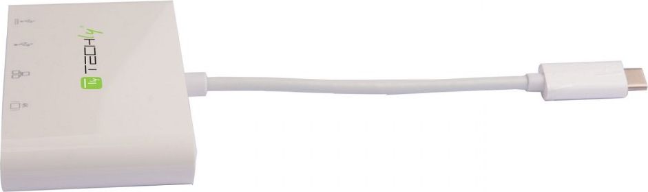 Adapter USB C Techly 3.1, HDMI RJ45 USB A 3.0, gri