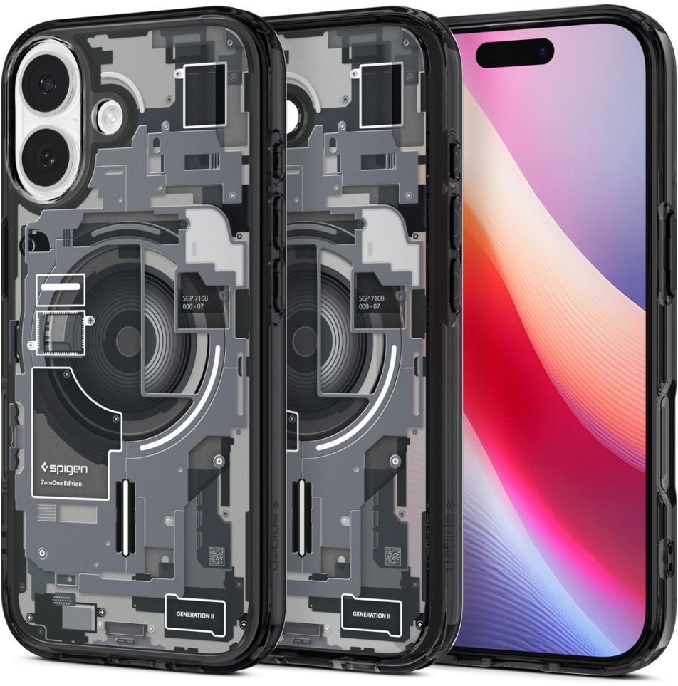 Маса за телефон Spigen Ultra Hybrid Zero One MagSafe за iPhone 17, транспарентна, со магнет, црна