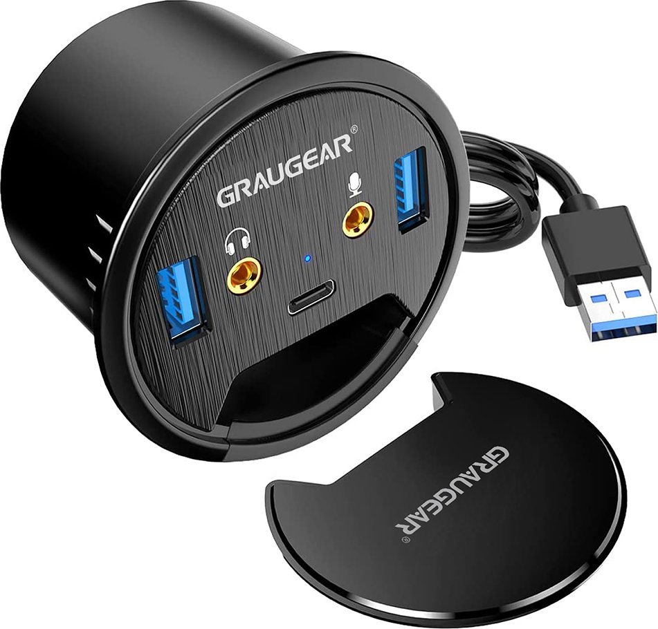 USB HUB Graugear GRAUGEAR USB 3.0 Desk Hub, USB 3.2 Gen 1, me porta audio dhe mikrofon, i zi