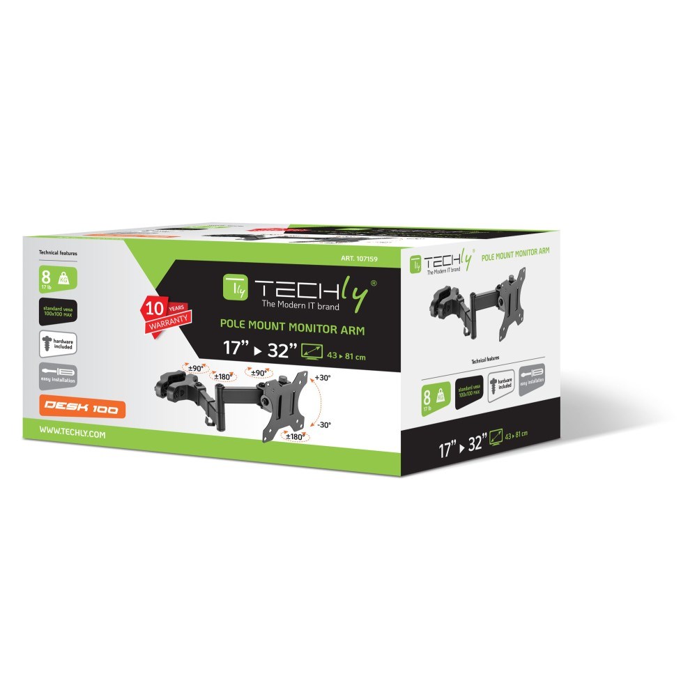 Mbajtëse për TV Techly, 17-32", 8 kg, VESA 75x75/100x100, e zezë