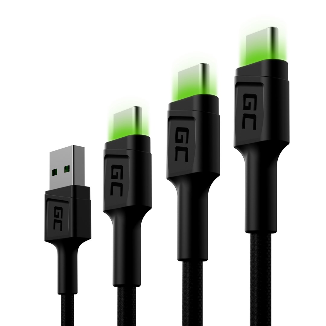 Set kabllosh Green Cell, USB-A në USB-C, 3 copë, 2m, i zi
