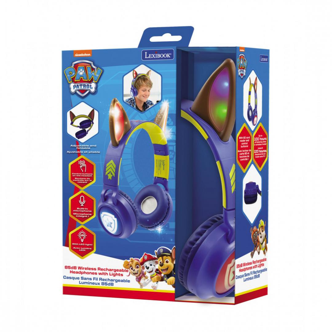 Kufje Bluetooth për fëmijë Lexibook Chase Paw Patrol, me dritë LED, me kabllo dhe Micro SD, blu