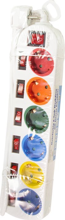 Продолжен кабел LogiLink LPS259, 6 приклучоци, кабел 1.5 m, бел