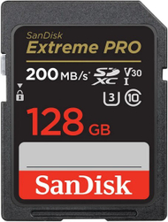 Kartë memorie SanDisk SDXC, 128GB, Extreme Pro 200/90 MB/s, V30, UHS-I U3